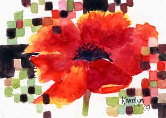 "Plaid Poppy 3" by Karolyn Alexander, Whitewater WI - Watercolor, SOLD